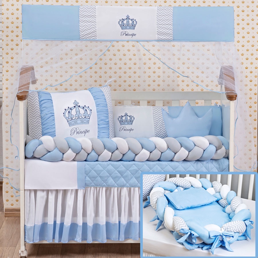 Kit Enxoval De Berço Com Ninho Trançado Redutor 15 Peças Modelos Menino E Menina