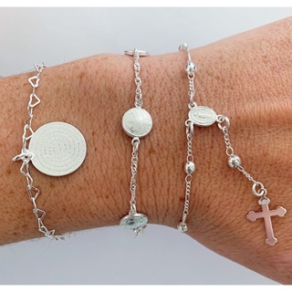 Kit de pulseiras folheadas a prata  São Bento Terço e Pai Nosso. em Oferta na Shopee