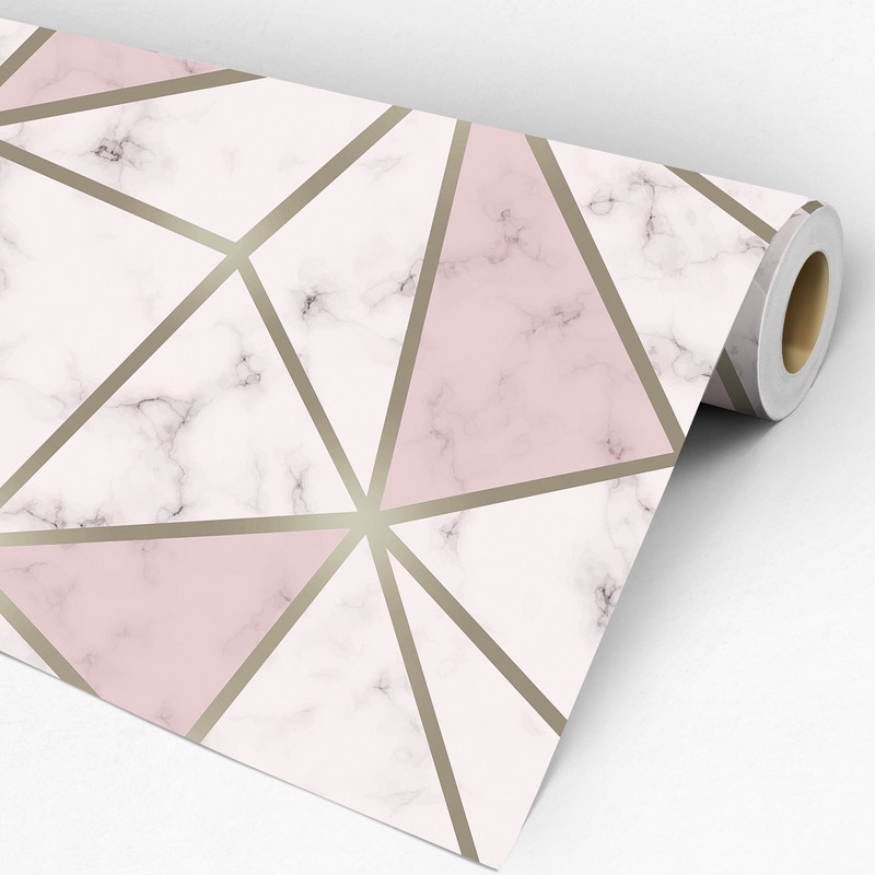 Papel de Parede Adesivo Geométrico Triângulos Mármore Zara Marble Rosa GFC-ZARA-15