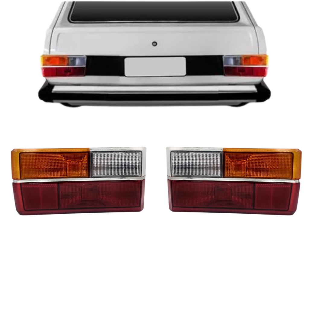Par Lanterna Traseira Gol Quadrado Bx Ar 1980 1981 1982 1983 1984 1985 1986 Tricolor com Friso Cromado