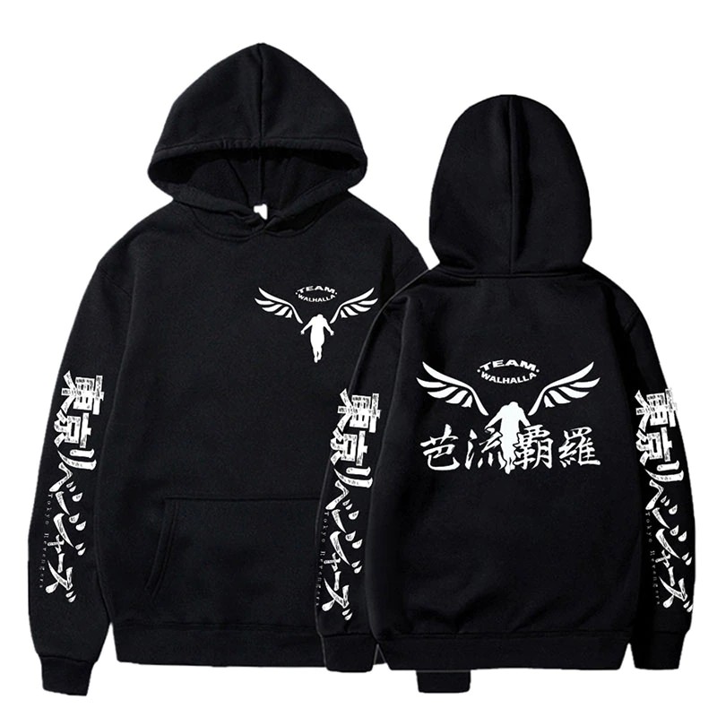Blusa Moletom Capuz Tokyo Revengers Team Walhalla Asas Anime Bolso Canguru Casual Confortavel