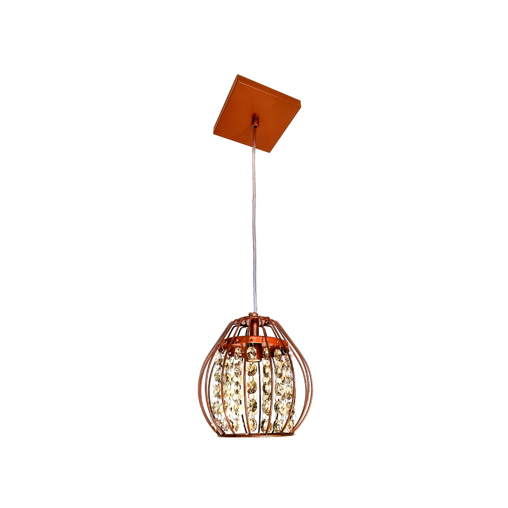 Lustre Pendente Aramado Cobre Retro Com Cristais Champagne