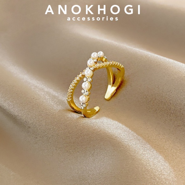 Anokhogi Simple Cross Pearl Zircon Ring Female Niche Design Adjustable Finger Rings Ac Shopee Brasil