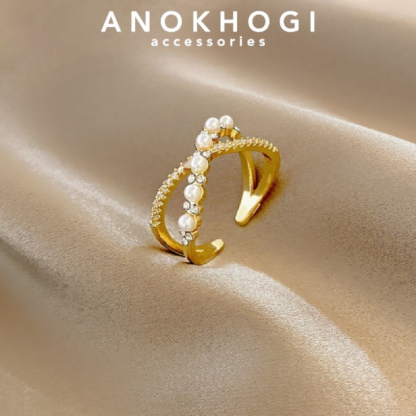 Anokhogi Simple Cross Pearl Zircon Ring Female Niche Design Adjustable Finger Rings Ac Shopee Brasil