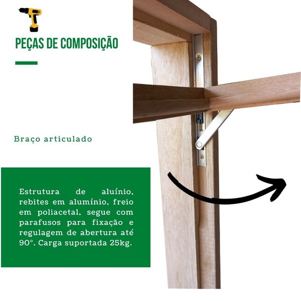 Detalhes do Kit Janela Maxim Ar - Braço 40cm - C/ Fecho - Em Bronze