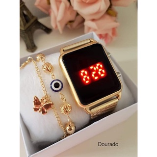 Relógio Digital Led Rose Dourado Feminino