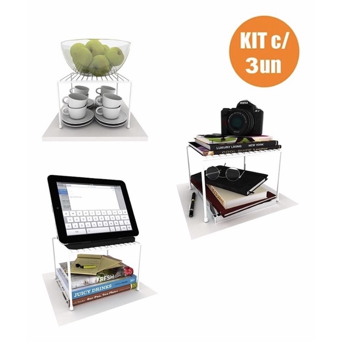 Kit 3 Organizador Armário Cozinha Prateleira Aramada 22cm Aço
