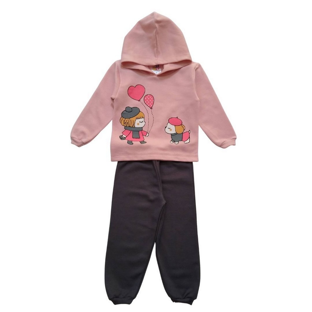 [Tam: P,M,G] Conjunto Moletom Bebê Menina Cachorro Rosa - Jidi