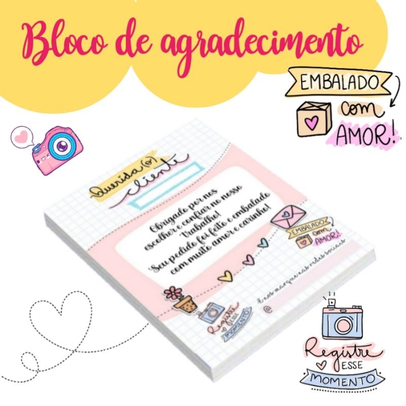 Bloco de Agradecimento Personalizado C/50 folhas Mimo/Agradecimento ao Cliente