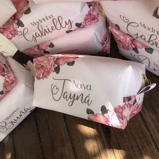 Necessaire Personalizada Box Grande para Madrinhas Floral Rosa - Tamanho 10x11x18