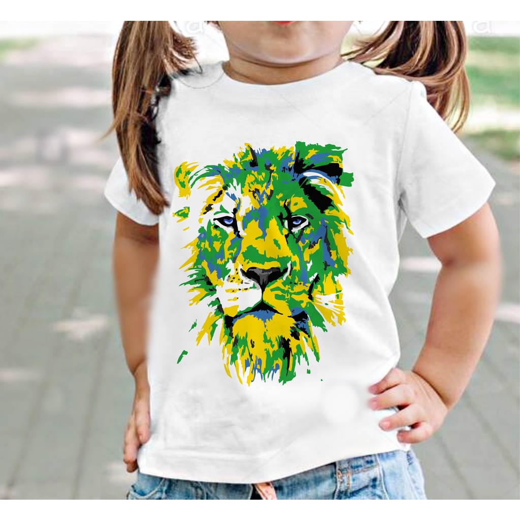 Camiseta infantil do Brasil, borboleta,Leão Coração Jesus.
