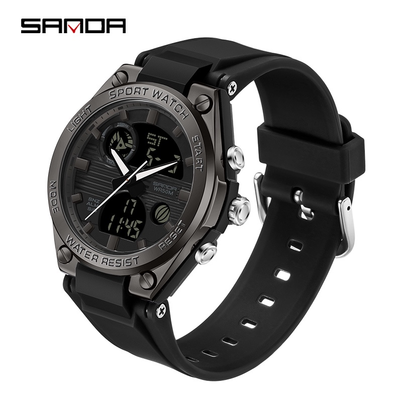 Sanda Relógio feminino à prova d 'água militar quartzo LED multifuncional luxuoso relógio feminino