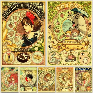 Pôster De Anime Hayao Miyazaki Totoro Espirito Cafe Kid Home Decor Retro Kraft Pape em Oferta na Shopee