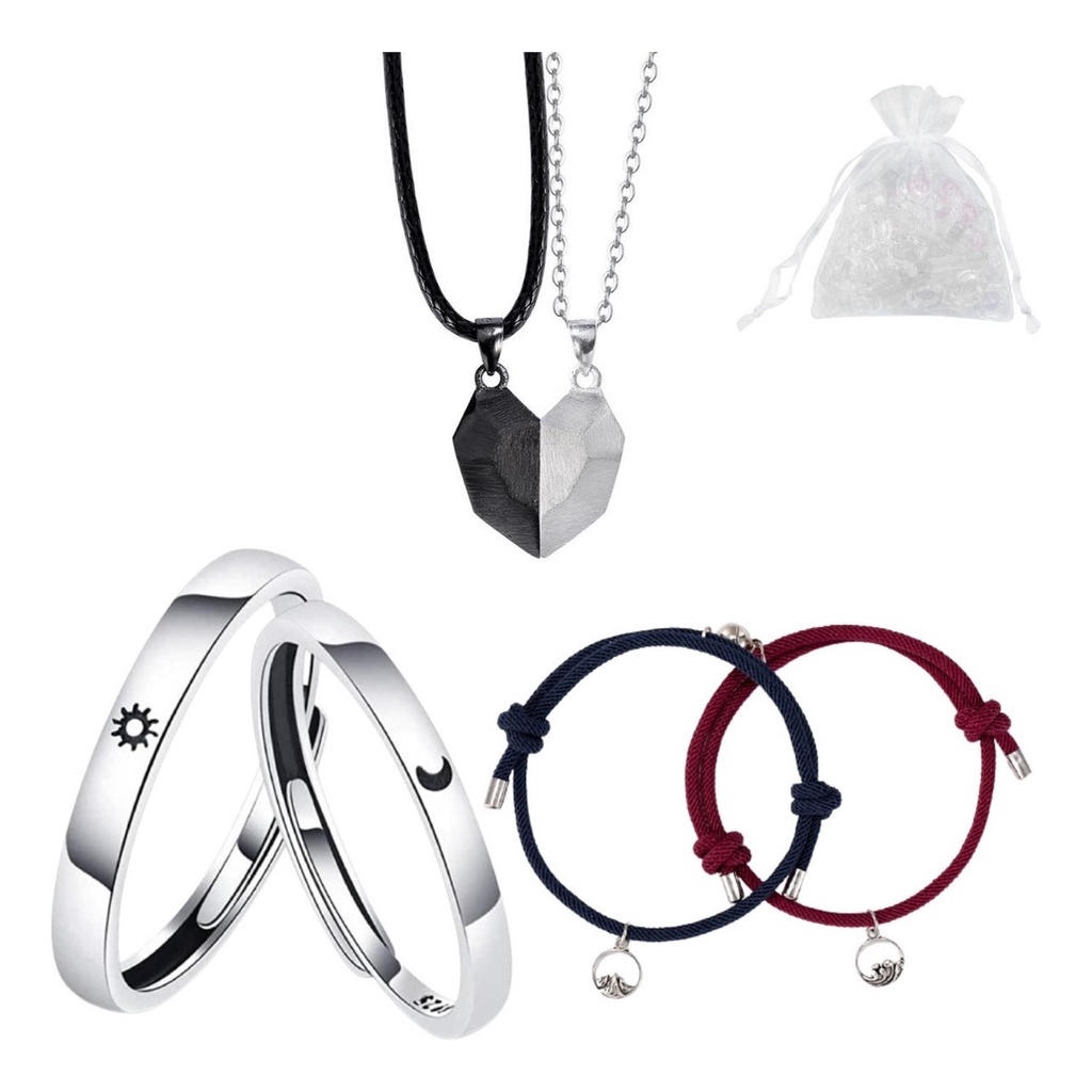 Colar Magnético Casal + Aliaça De Namoro + Pulseira Amizade Kit Namorados