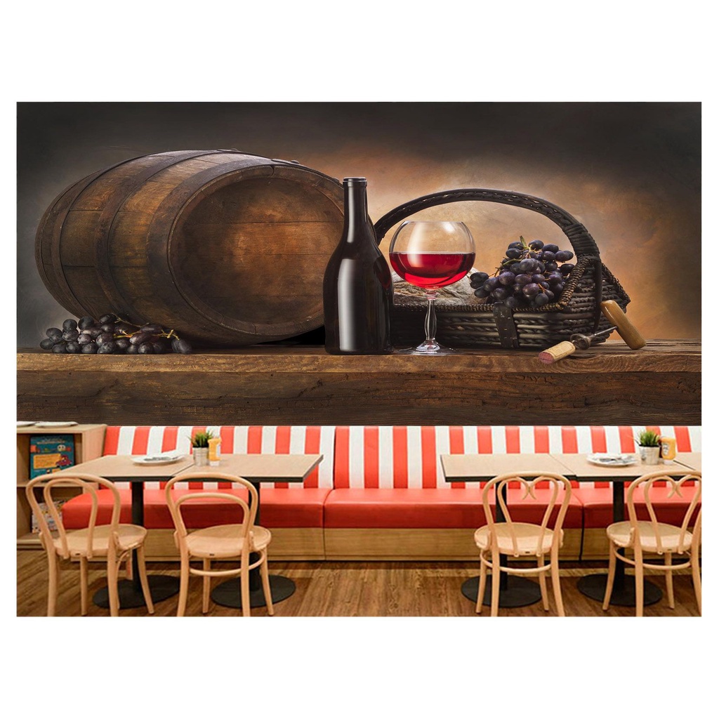 papel de parede Barril Vinho taça garrafa 3D 6m² AL76