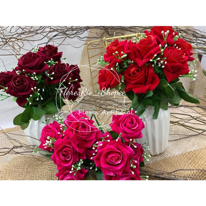 buquê de veludo rosa flor artificial P/ Decoração Casamento, Arranjos,  Decorar Festas e casa | Shopee Brasil