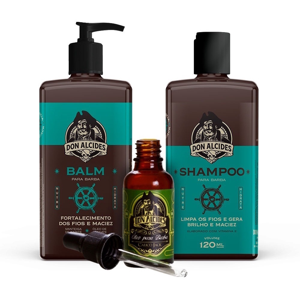 Kit shampoo, balm e óleo para barba Calico Jack Don Alcides