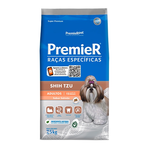 Ração Premier Raças Específicas Shih Tzu para Cães Adultos Sabor Salmão - 7,5Kg