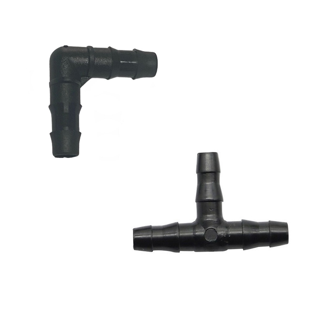 Kit 50 Conexão cotovelo + 50 Conexão Te Para Microtubo 4mm 1/4 Para Irrigação