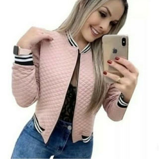jaqueta Bomber metalassê com zíper feminina inverno promoção