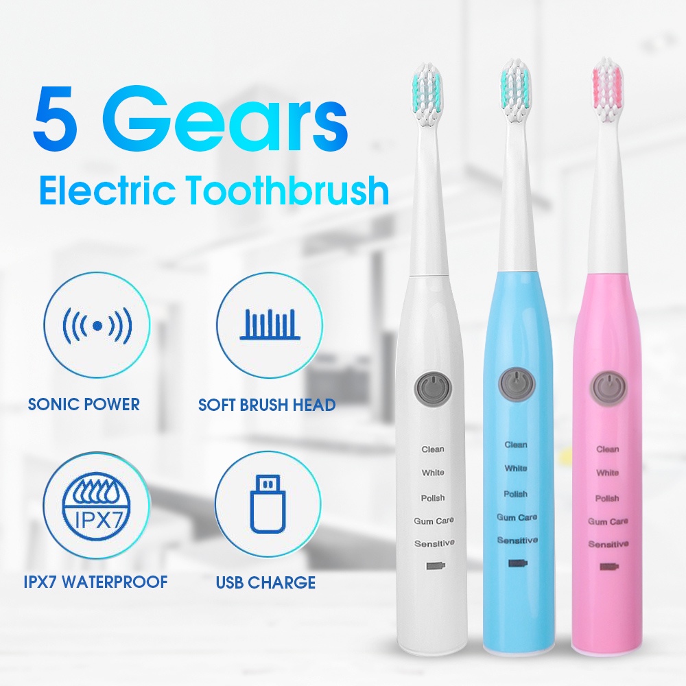 Escova Dental Elétrica Ultrassônica À Prova D 'Água 5 Marchas Regulagem