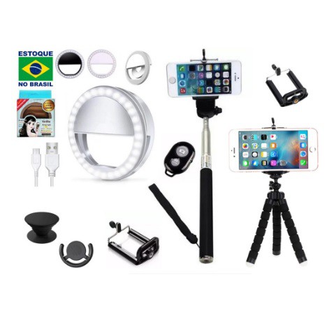 Kit Youtuber Instagram TikTok Ring Light Tripe Bastao Selfie Controle Remoto