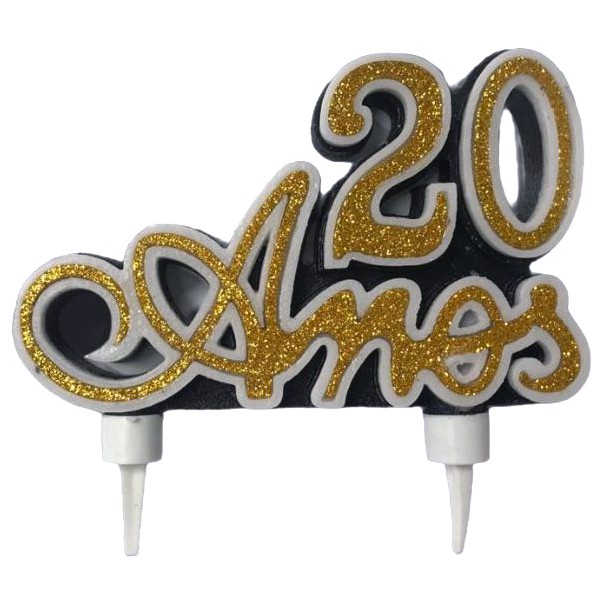 Vela Aniversário Dourada 20 anos / 30 anos / 40 anos / 50 anos / 60 anos / 70 anos / 100 anos