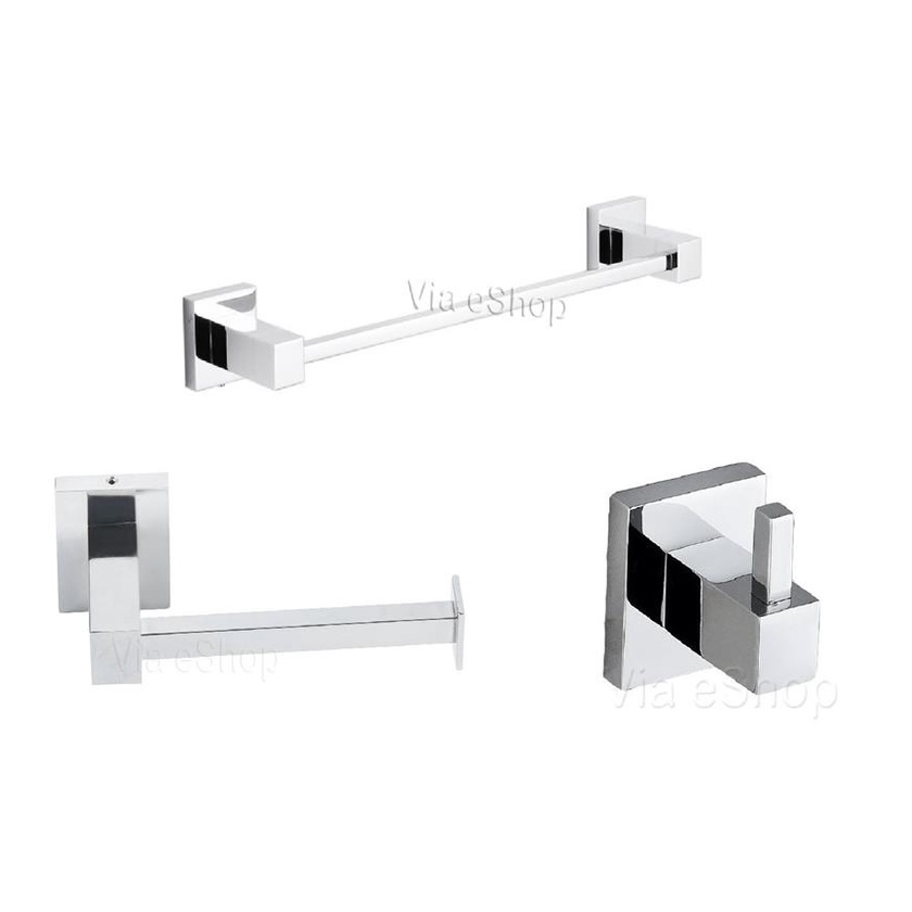 Kit acessório Banheiro Completo 3 peças -Toalheiro Barra 30cm + Cabide + Porta Papel Reto - Metal Inox Cromado porta toalhas Cabideiro Papeleira Parede Premium Hotel Luxo Pousada MInimalista