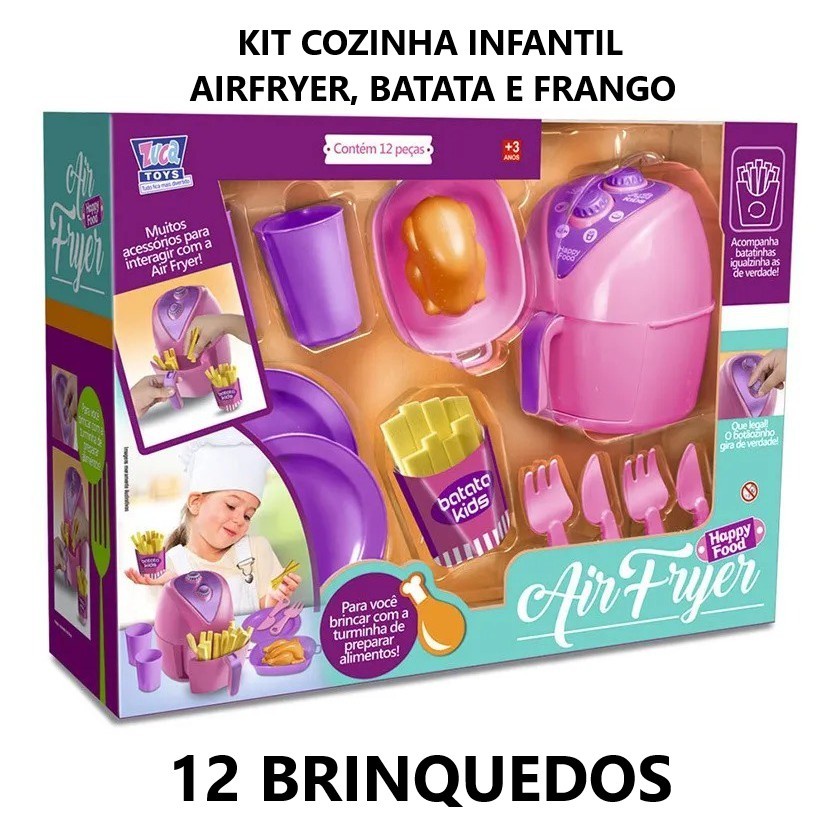 Airfryer De Brinquedo com Batata Frita Fritadeira acessório de  Bonecas Fritadeira Air Fryer Casinha Utensílios 12 Peças