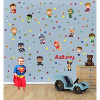 Cartela Adesiva Super Heróis Cute Personalizado Menino Decoração Quarto
