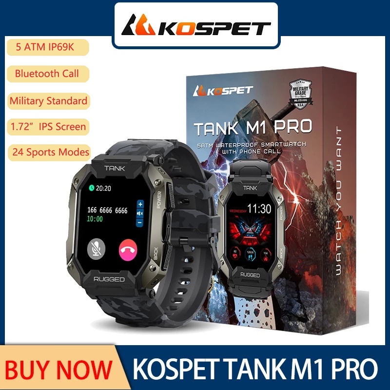 KOSPET TANK M1 PRO Relógio Inteligente Masculino Robusto Esportivo Exterior Rastreador De Fitness 5ATM Impermeável Faz Chamada Bluetooth Smartwatch