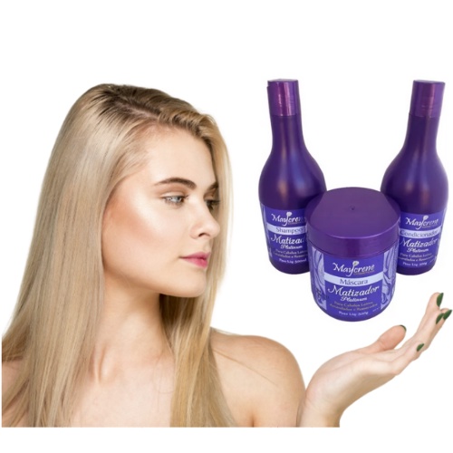 Kit Matizador Maycrene ( Shampoo + Condicionador + Máscara) Cronograma capilar - Beleza Cabelo loiros, brancos ou platinados Pronta Entrega