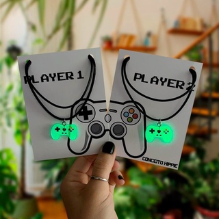 Kit Colar Controle Brilha No Escuro Gamers Casal Amizade Namoro Geek Vídeo Game