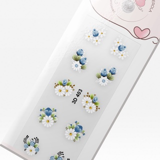 Adesivo 3D de Unhas margaridas com rosas azuis-3D 403