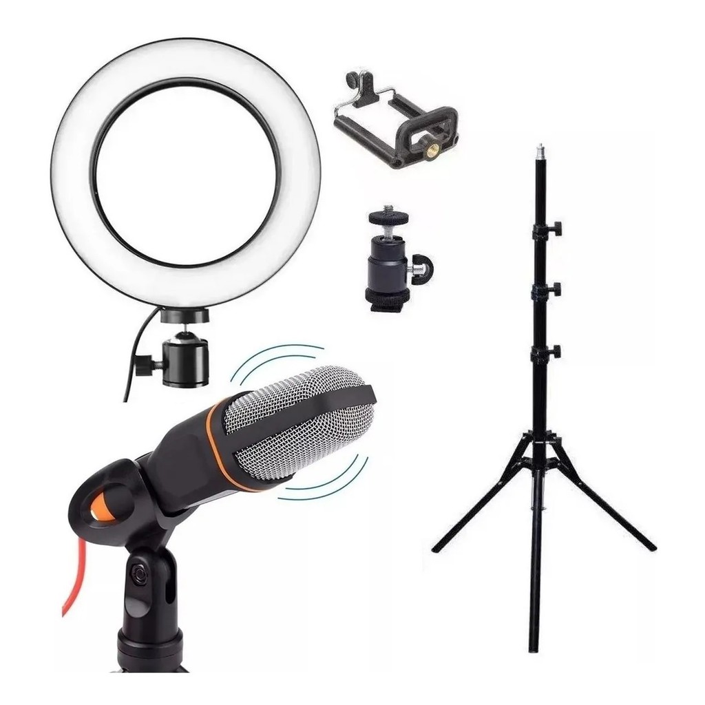 Kit Youtuber Profissional Ring Light Grande Microfone Condensador Tripé 2m