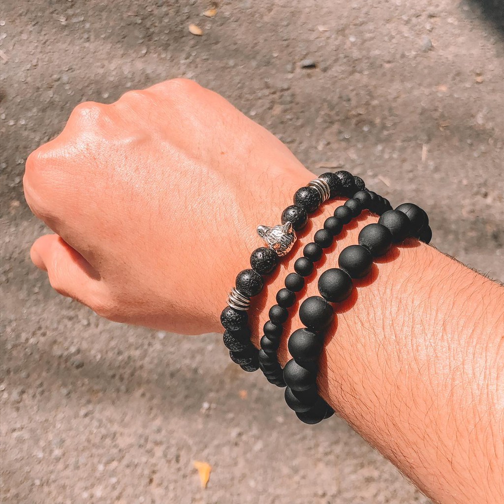 Pulseiras pretas masculinas variadas