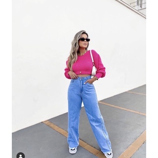 Wide Leg Cintura Alta Nova de Jeans Claro Moda Atual 2022