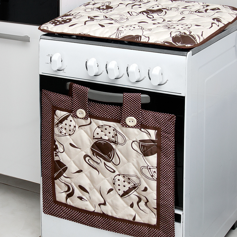 Kit para fogão 5/6  Bocas  Cortina Forno + Capa P/ Tampa Fogão  - Cappuccino