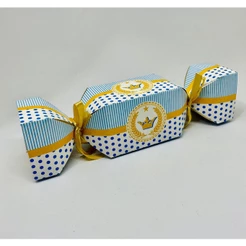 10 Caixa Bombom Caixa Bala Surpresa para Doce TEMA FESTA PRINCIPE REALEZA COROA AZUL (CHOCO)