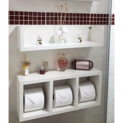 Nicho Prateleira 2 Peças para Decoração Banheiro Mdf Branco