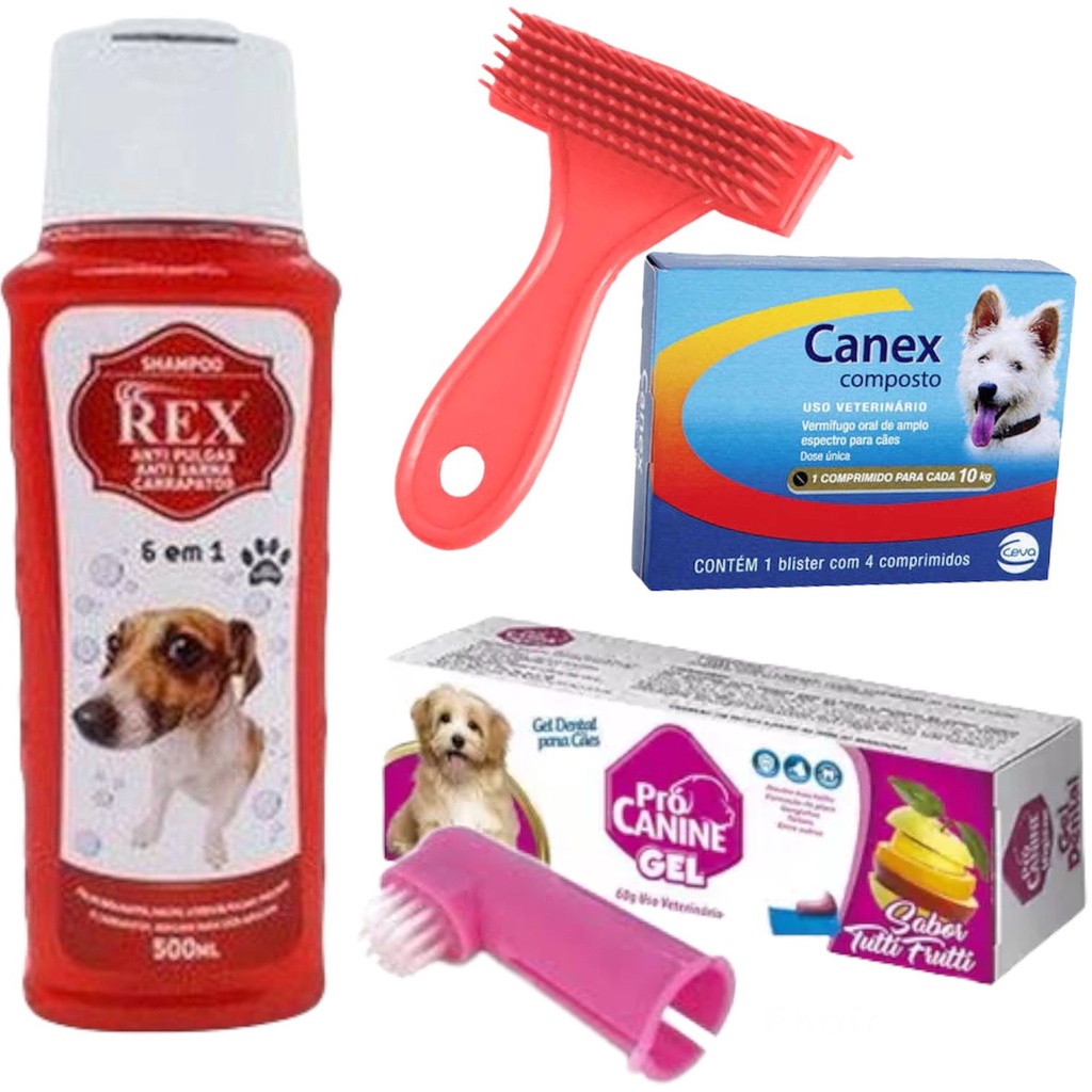 Kit Dog | Escova Dental + Pasta de Dente + Shampoo Anti Pulgas + Escova  Rastelo + Caixa Vermífugo 4 Comprimidos Oral Para Cães - Canex Composto |  Shopee Brasil