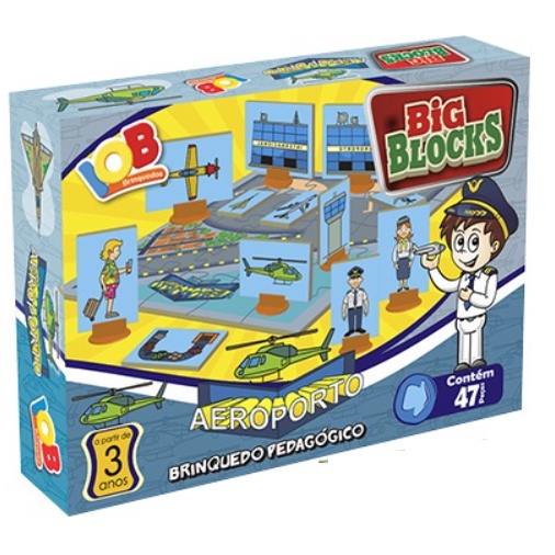 Brinquedo Educativo de Madeira Big Blocks Aeroporto 47 Peças IOB Brinquedos Desenvolve a Criatividade Brinquedo para o