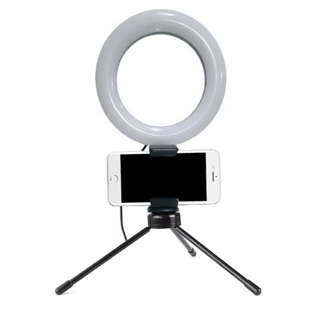 Ring light 6 polegadas com 3 cores iluminação com controle e suporte de celular.