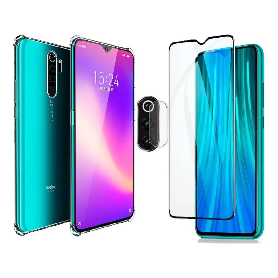 Kit Pelicula Vidro 3D/9D Para Xiaomi Note 8 Pro + Capa Case Capinha Anti Shock + Pelicula Camera