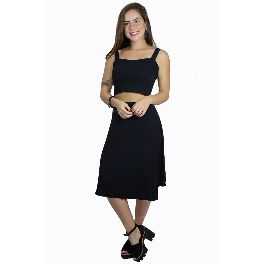 Conjunto Saia Midi Mullet com Cropped Alcinha Roupas Femininas Be Happy Store