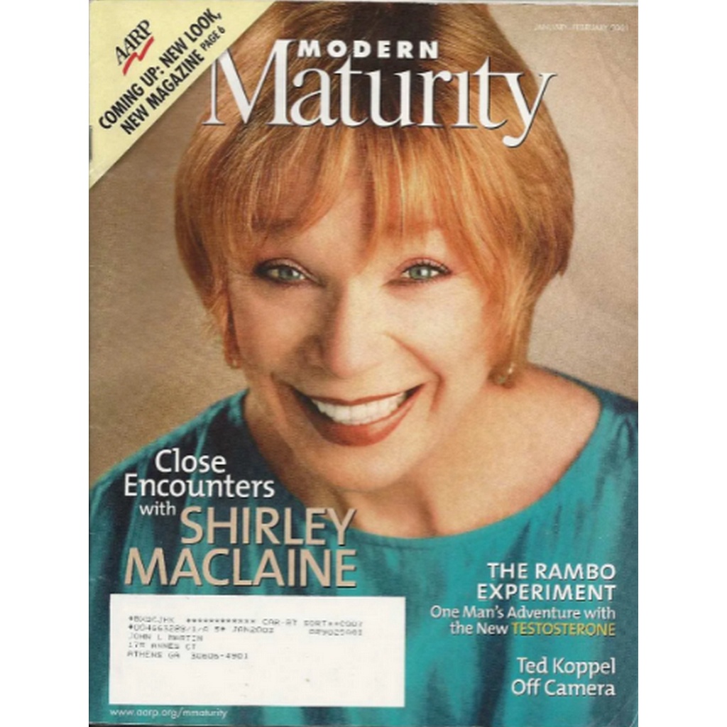REVISTA MODERN MATURITY, DE JANEIRO DE 2001, COM SHIRLEY MACLAINE NA CAPA.