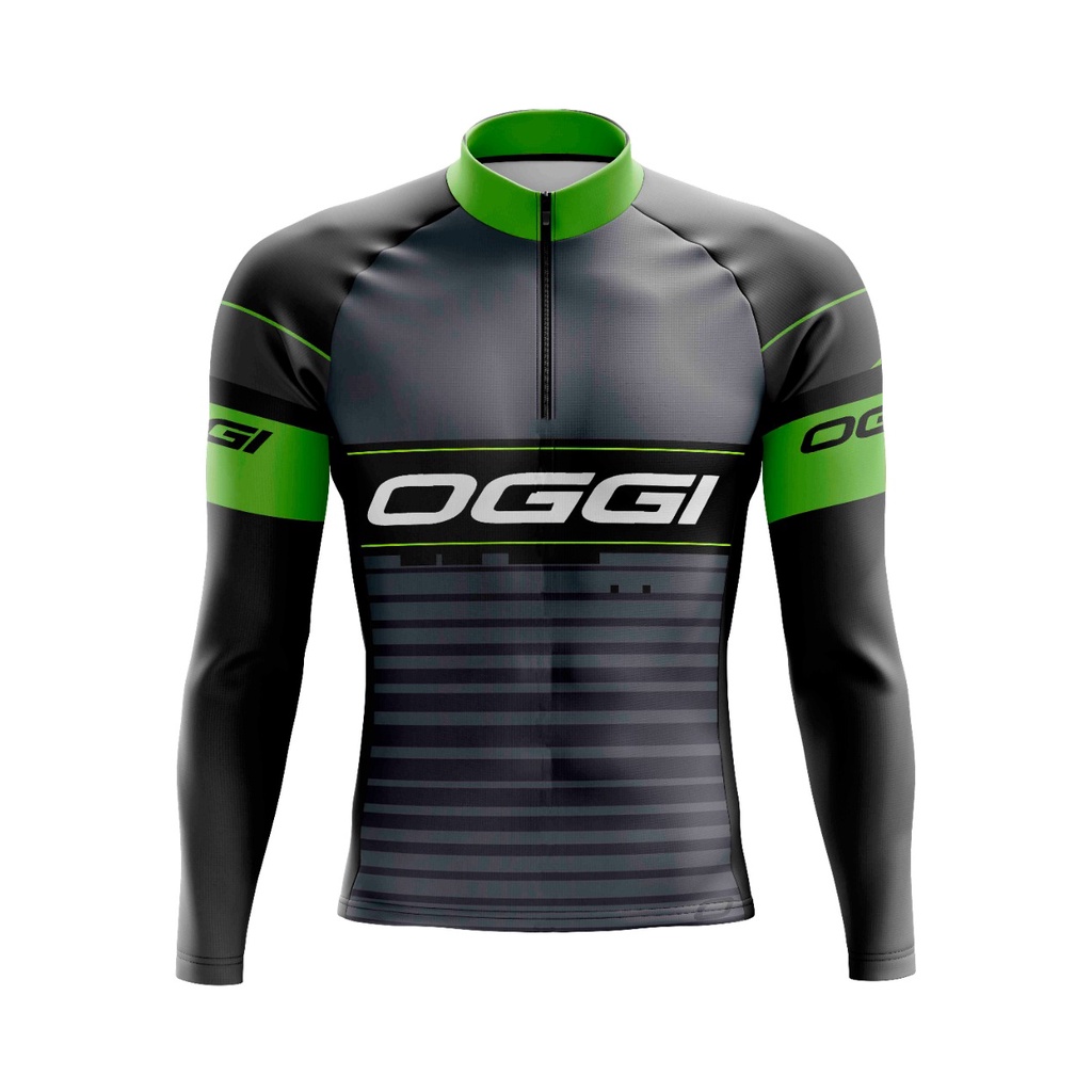 Camisa Ciclismo Mtb Oggi Cinza/Verde Manga Longa com Proteção UV/UVB/UVA 50/ADULTO E INFANTIL