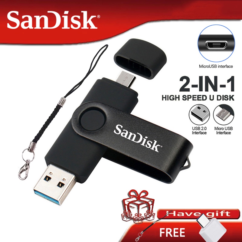 SanDisk black OTG flash drive 256GB 512GB 1TB 2TB otg three-in-one drive 128GB pen drive 8GB16GB 128GB memory card 64GB USB 32GB mobile phone U disk
