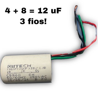 Capacitor de 4+8 uF com 3 fios - Total de 12 uF