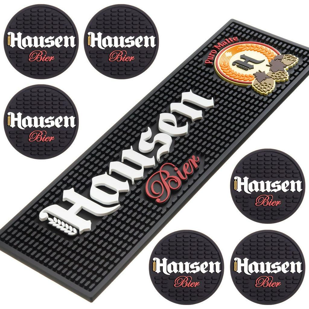 Kit Hausen Bar Mat + 6 Porta Copos Tapete Emborrachado Alto Relevo Decoração Mesa Cozinha Bar Lootus